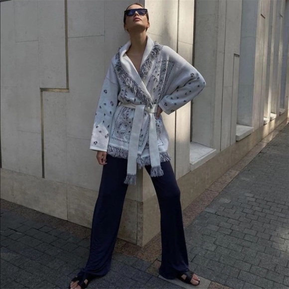 Lea Boho Fringe Oversized Knit Kimono wrap Cardi - Picture 6 of 10